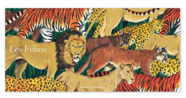 Les félins : un bloc-feuillet de quatre timbres-poste